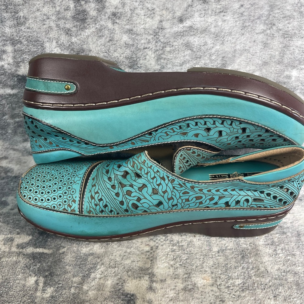 L'Artiste Spring Step Womens 41 Hanna Slip On Loafer Perforated Floral Turquoise - Picture 9 of 12